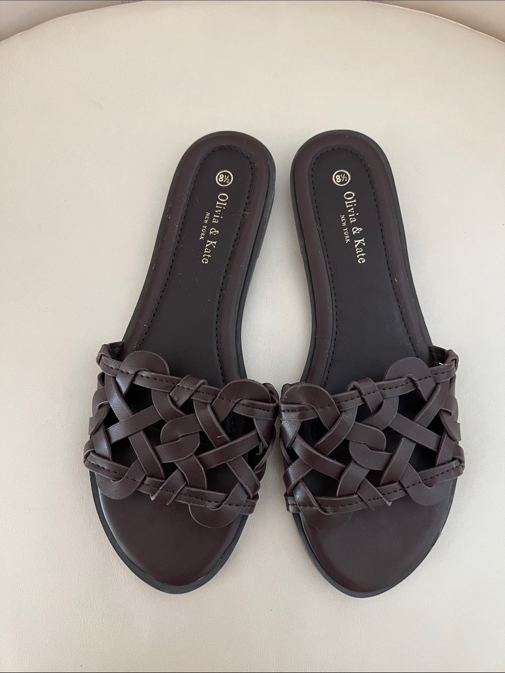 NEW. Dark Brown Olivia & Kate Braided Slide Sandals
